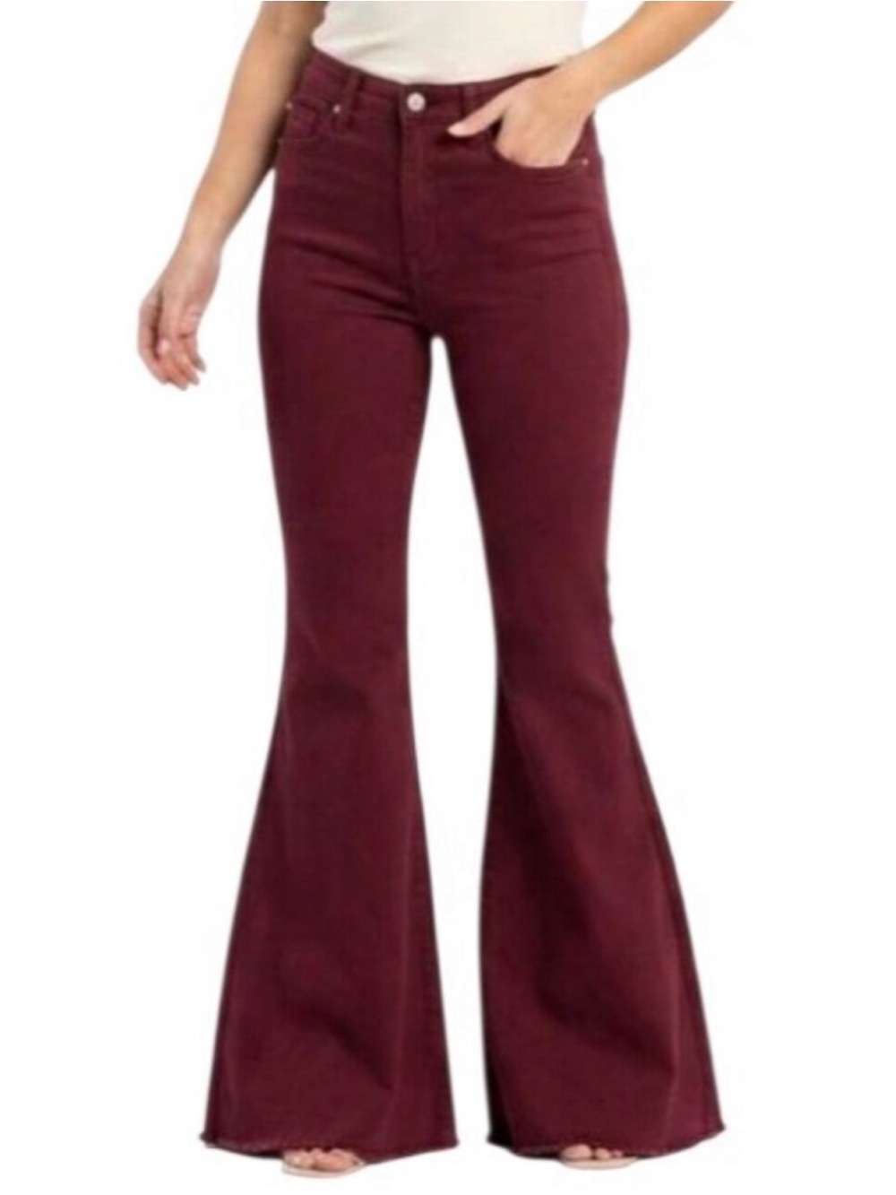 Judy Blue Garnet Dye Super Flared Jeans High Rise Size 1 ( 25 ) Boho Maroon